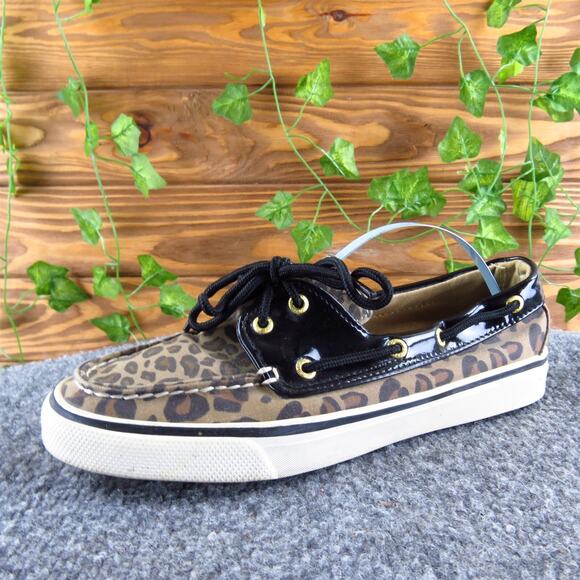 SPERRY Women's Leopard Boat Shoe Brown Fabric Sz‎ 6.5 Medium Gently Used 2025 - Picture 1 of 7